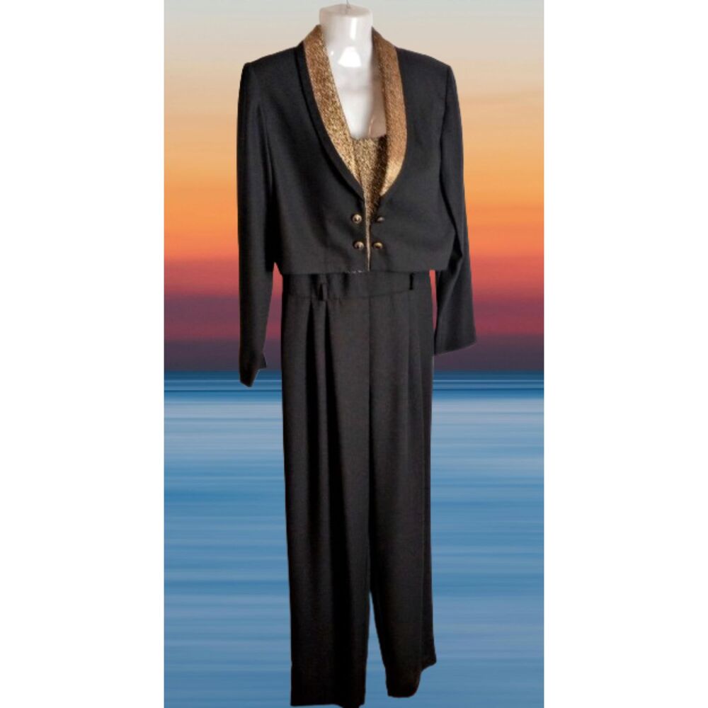 Vintage Stunning Gold & Black Jumpsuit / Size 10 / NWT